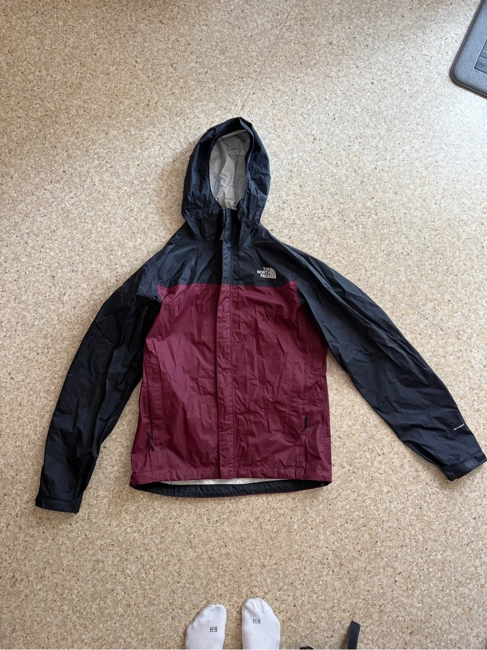 The North Face Men’s Hooded Rain Jacket - Black & Burgundy
